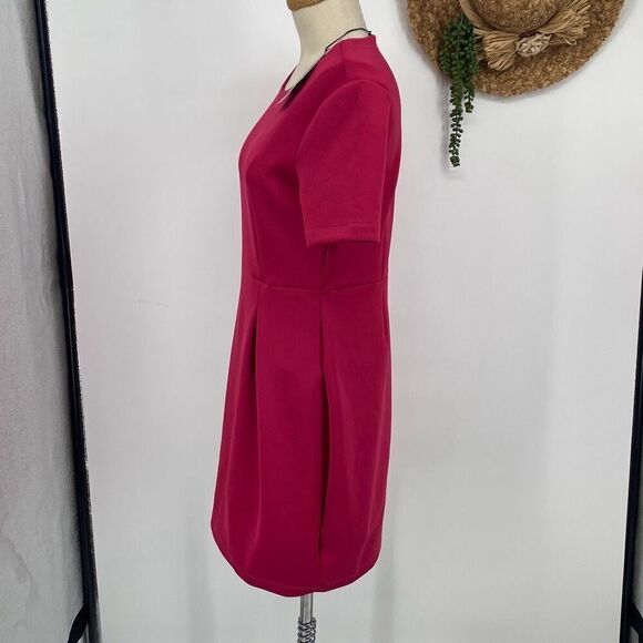 M&S Marks & Spencer Scuba Shift MIDI Dress Fit & Flare Pleated Skirt Short Sleev - Picture 2 of 11